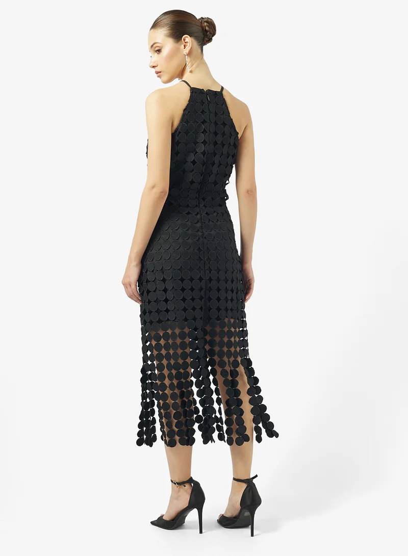 جاست مي فستان ميدي بياقة هالتر وشراشيب